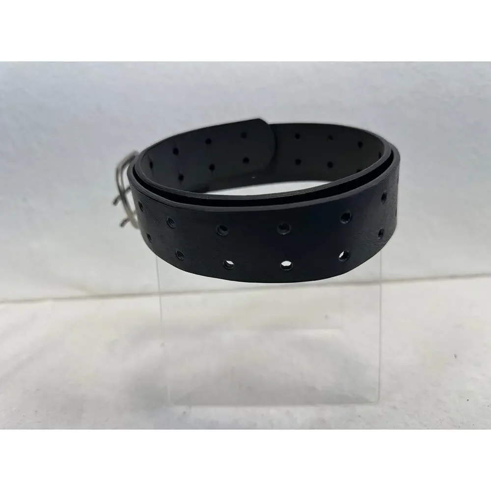 Black Synthetic Leather Belt With Silver Buckle S/M Two Holes Throughout Grunge